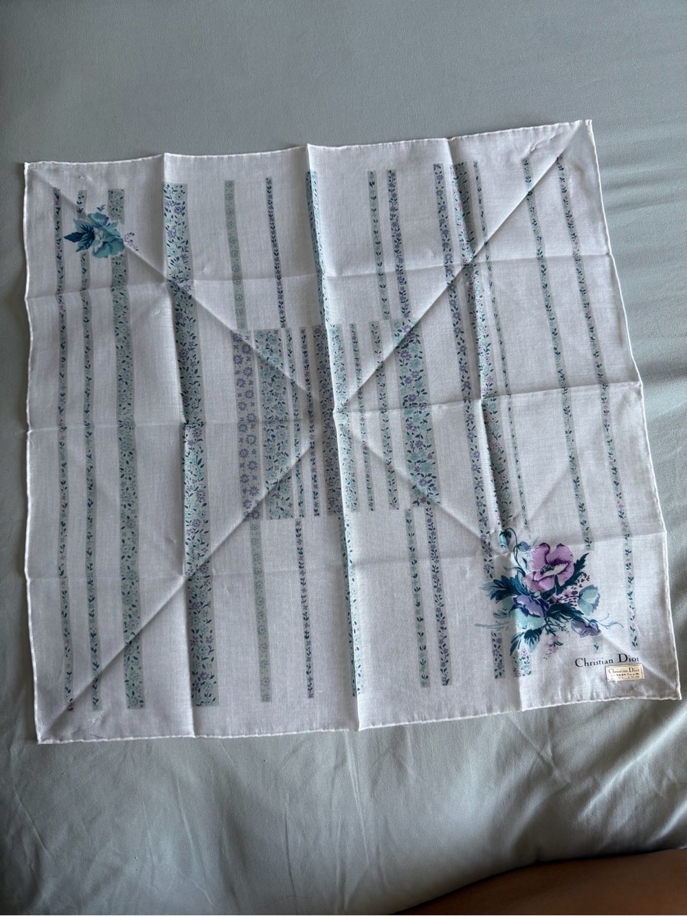 Dior Floral Silk Scarf in White, Purple, Teal